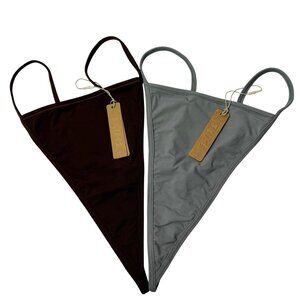 SKIMS Fits Everybody T-String Thongs Lot of 2 Grey Cocoa Large